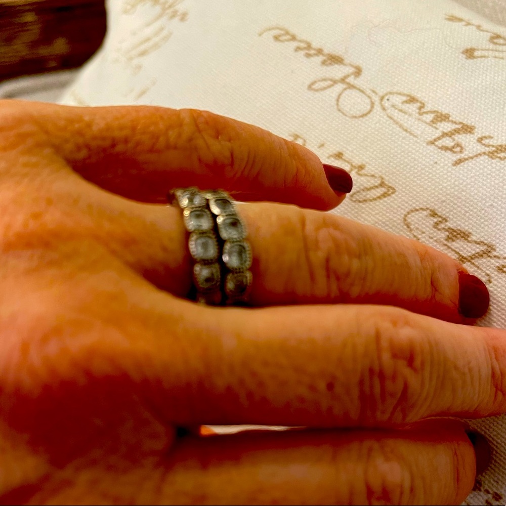 PANDORA size 4.5 set 2 of stacking rings Asher cut clear crystals set in silver